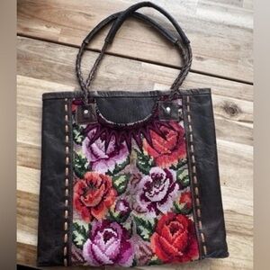 Altiplano Huipile & Leather Tote Bag Floral Multicolor Boho 70s Style